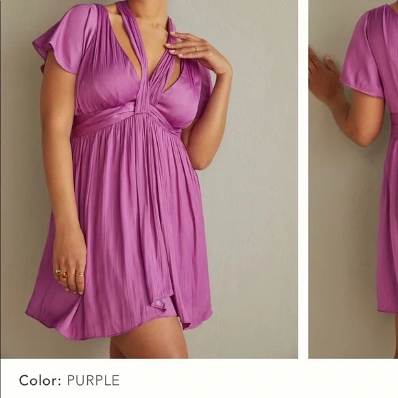 ANTHROPOLOGIE | Deep V-Neck Vibrant Mini Dress - Picture 2 of 5